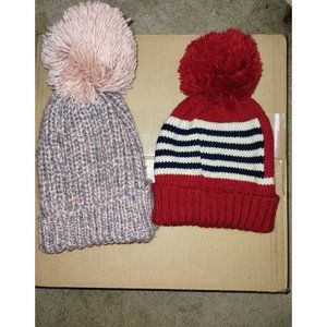 Two C.C Thick Cable Knit Pom hats pink-Adult and red-youth